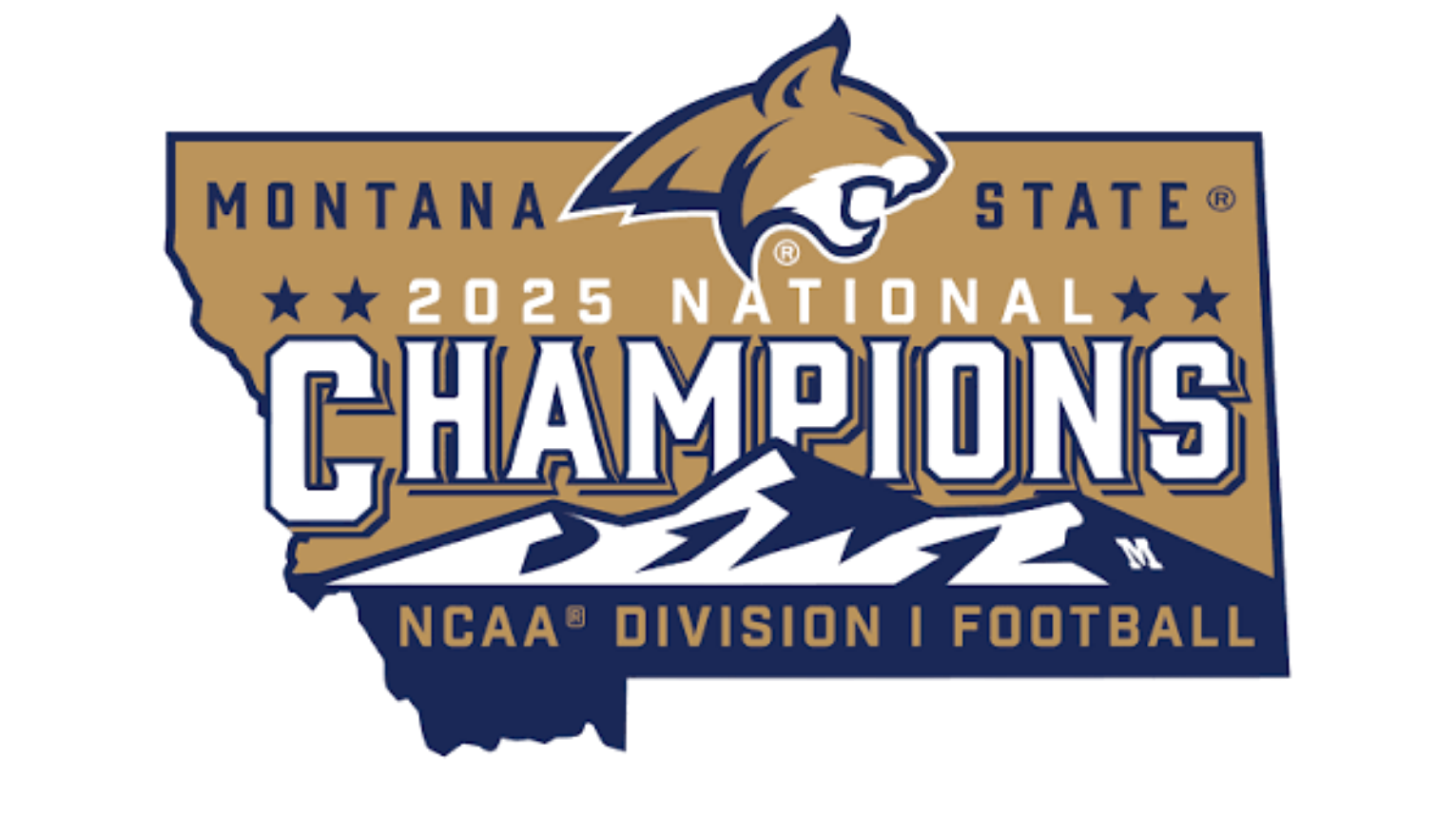 Montana State 2023 NCAA Division I football national champions logo with a mountain range and a running horse.