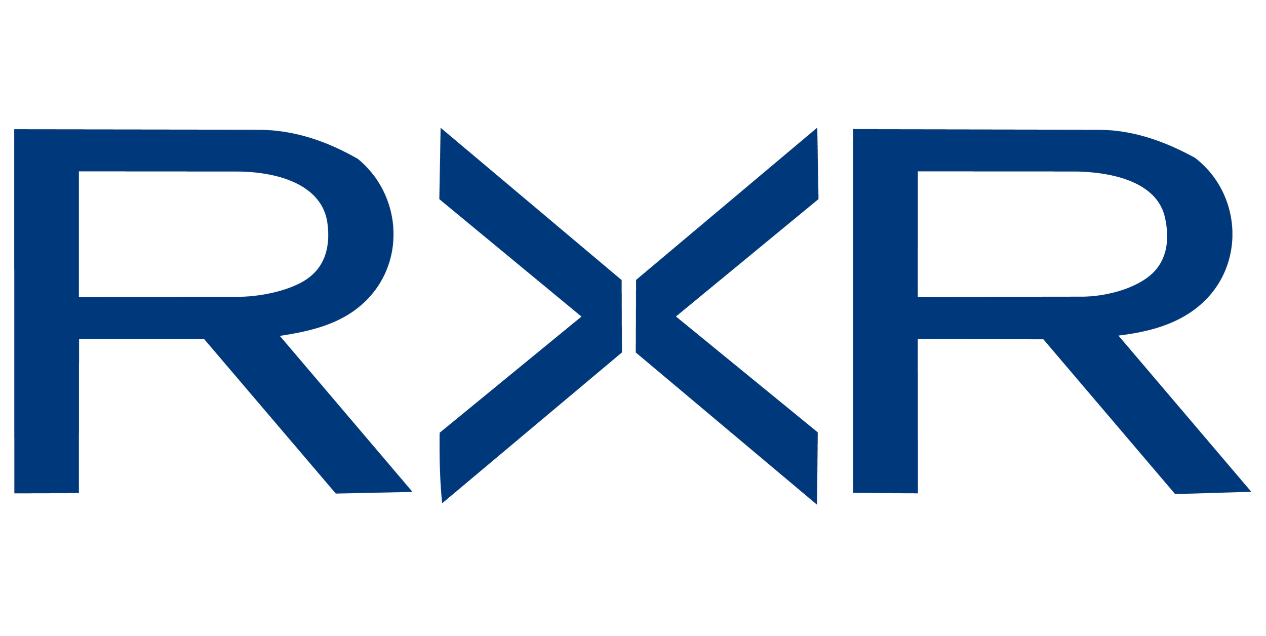 REX logo in dark blue with geometric design