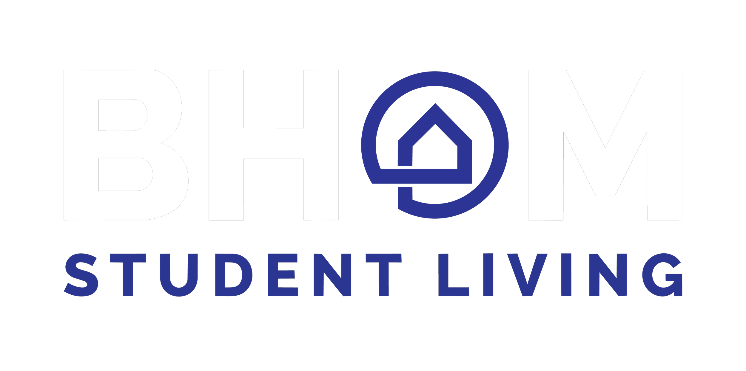 BLOOM STUDENT LIVING logo in white and blue text on black background.