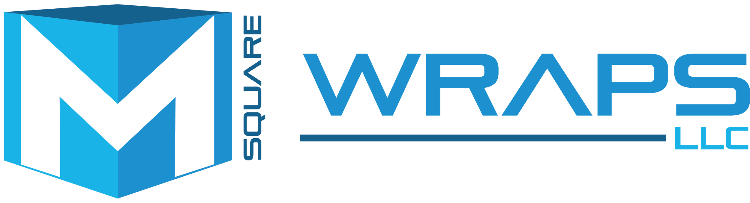 Logo for Shoe Repair Wraps LLC with a stylized blue and white box icon and blue text.