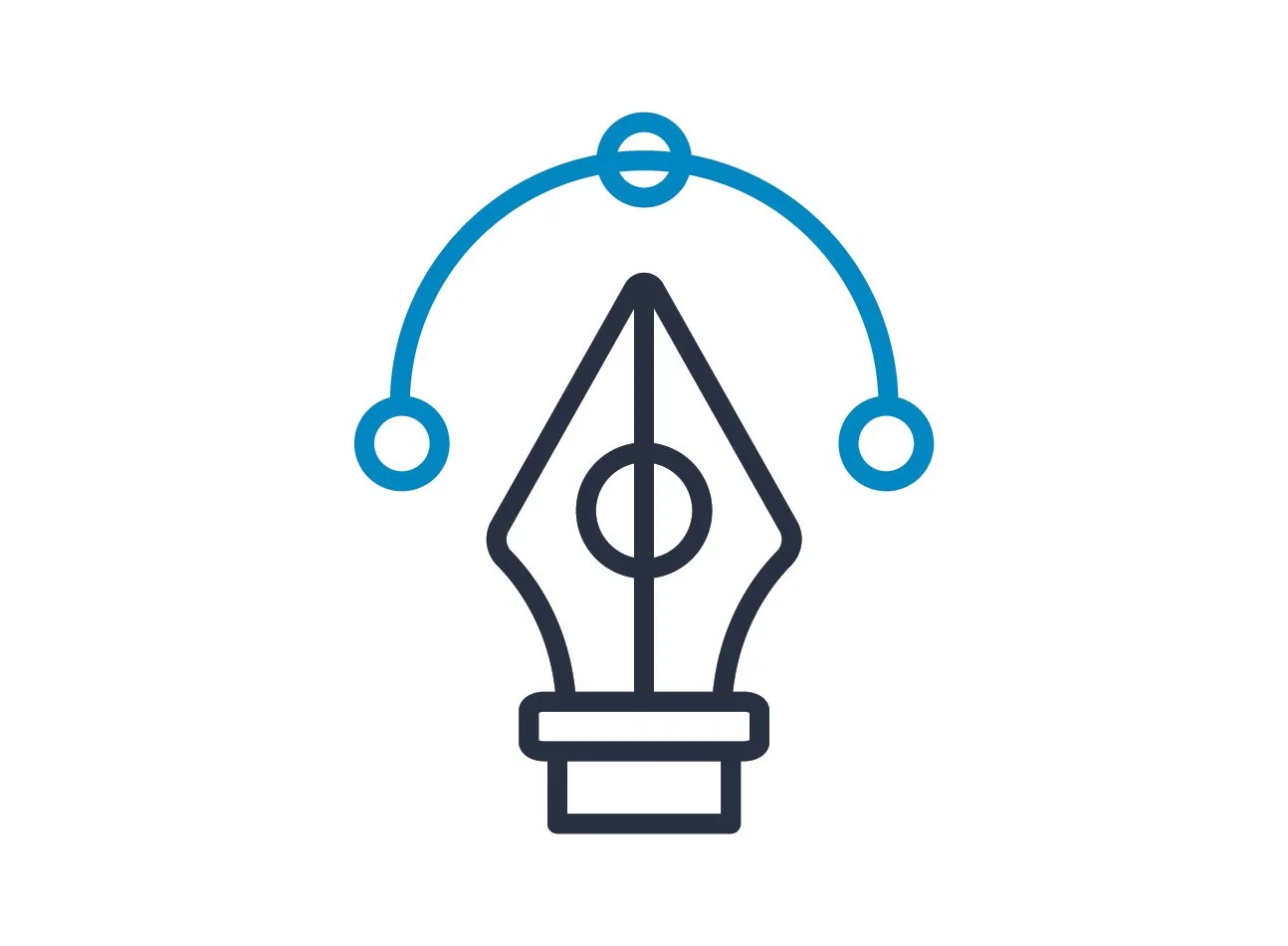 Line art illustration of a fountain pen nib with vector editing points around it.