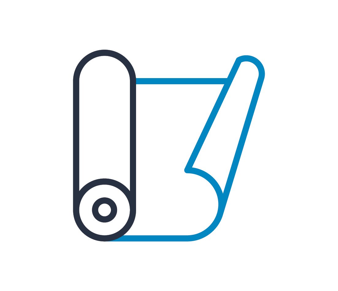 Line drawing of a roll of toilet paper with part unrolled.