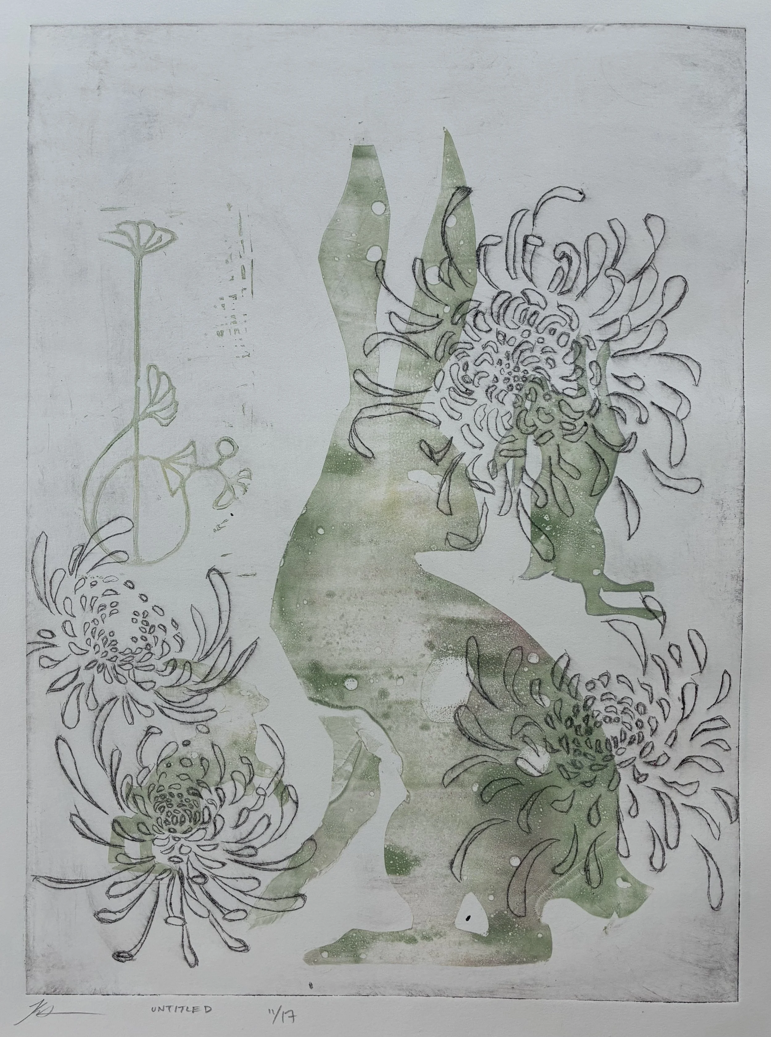 Untitled, 15x19", stencil+Dry-point+linocut monotype, 2026
