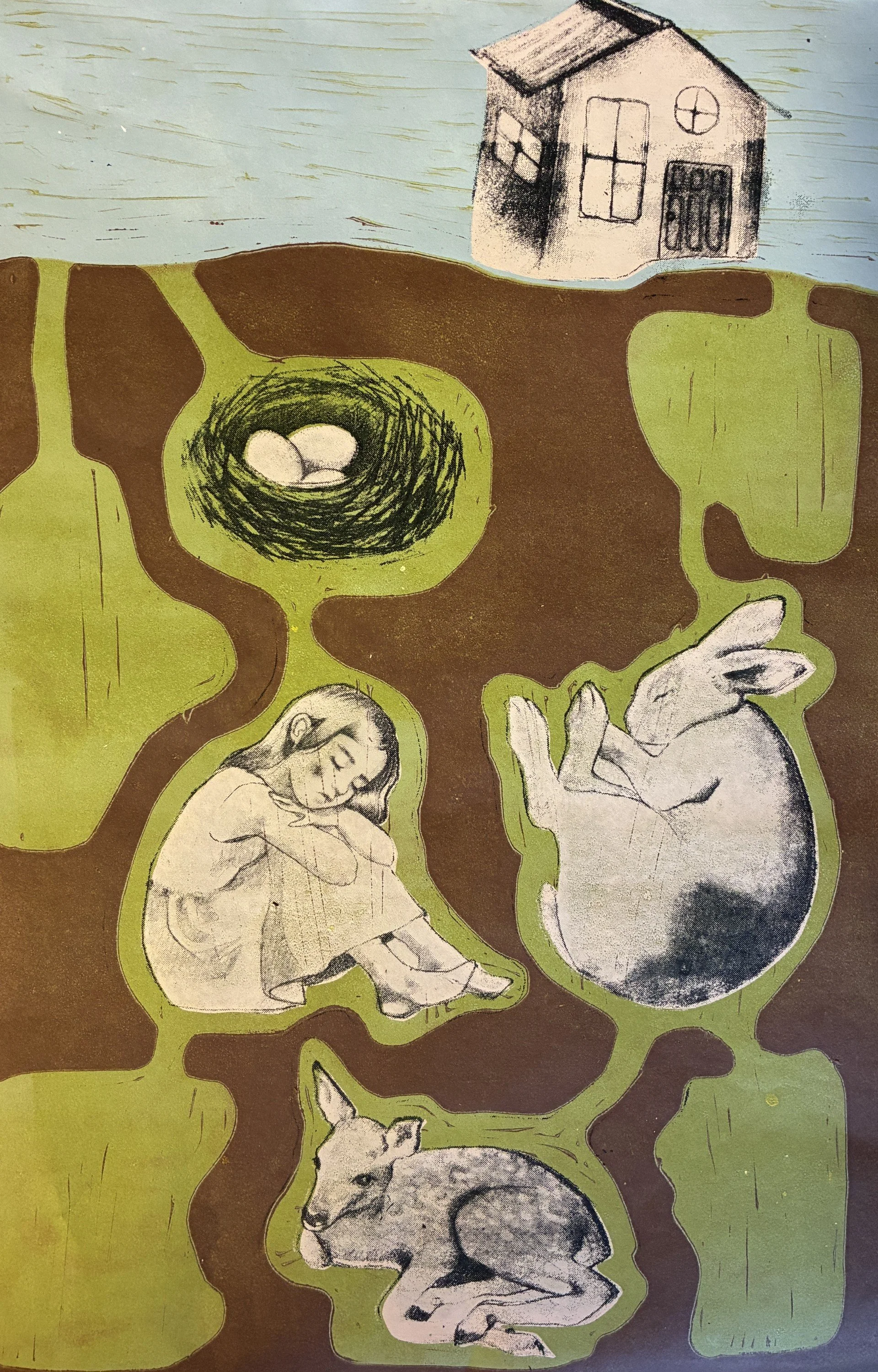 Burrow, Reductive Linocut and Screenprint