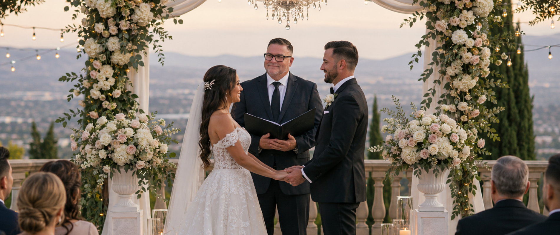 Laurie’s customers, Larissa and Emmett, just married walking off the aisle together.