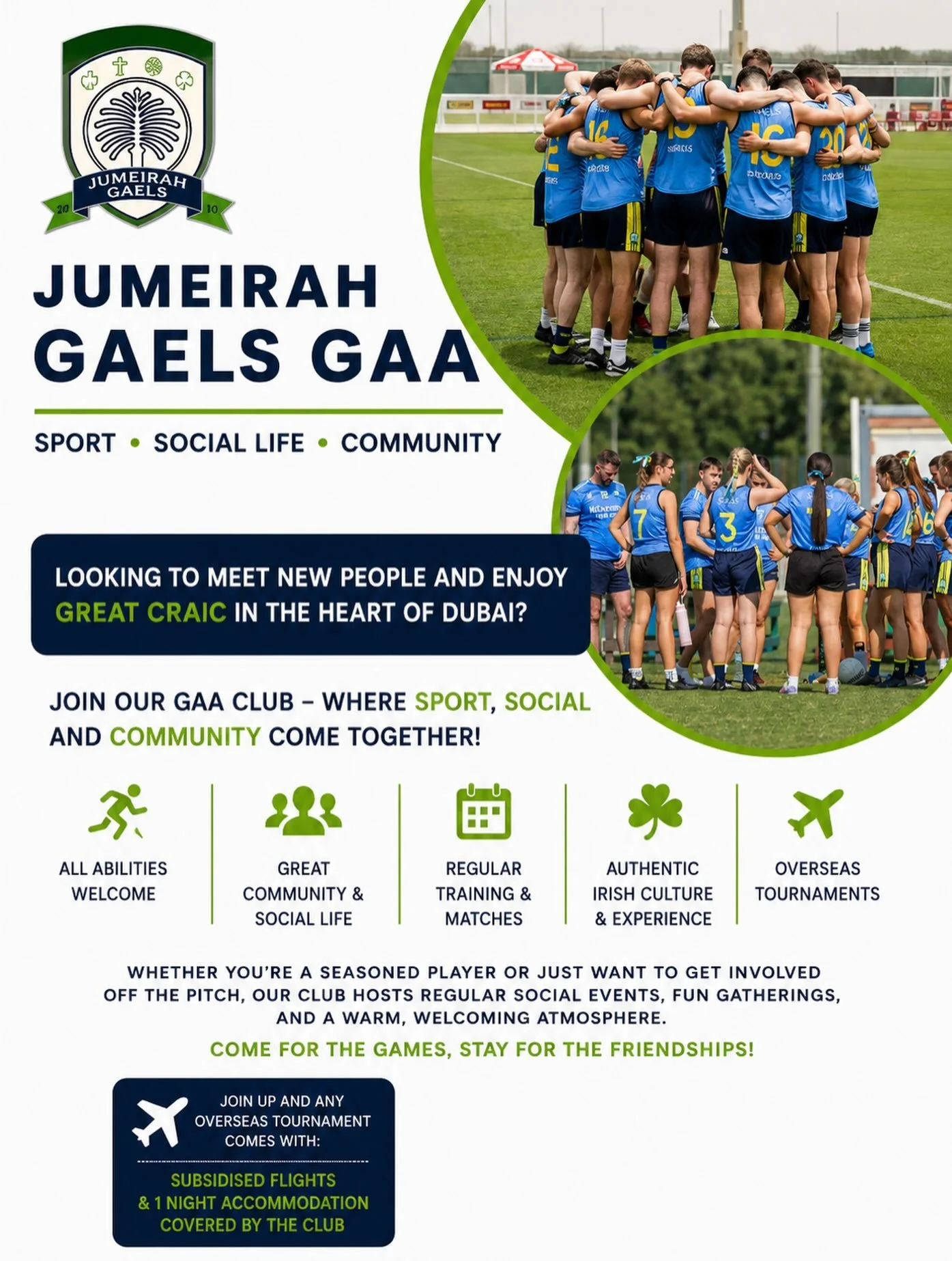 Summer is here, but we&rsquo;re already looking ahead to the new season.
If you&rsquo;re moving to Dubai, returning after the summer, or fancy dusting off the boots again, now&rsquo;s a great time to get involved with Jumeirah Gaels💙💛
Our pre-seaso