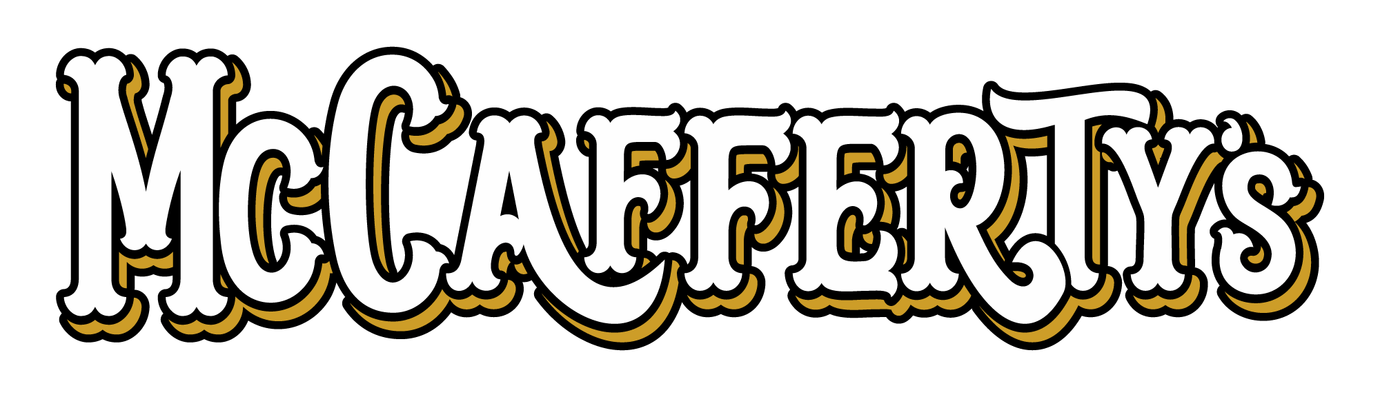 McCaffertys logo in stylized white and gold lettering on a black background.