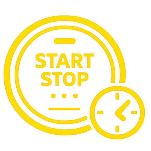 Gold start/stop button with a timer icon.