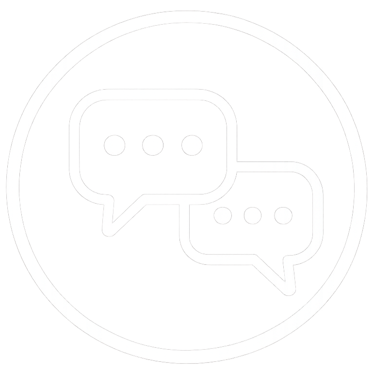Icon of two speech bubbles inside a circle, representing conversation or messaging.