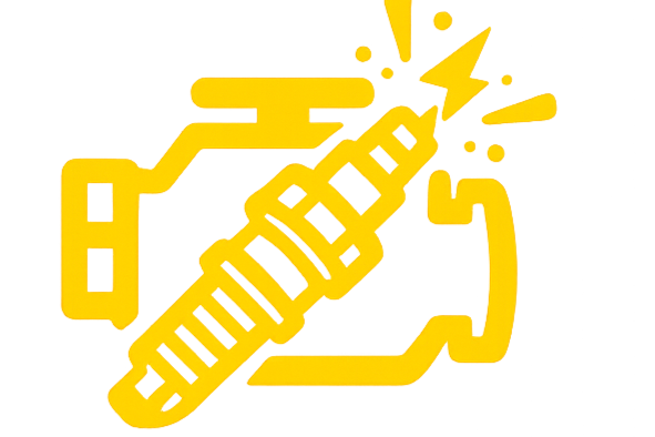 Yellow warning light icon resembling a medical syringe with a lightning bolt and explosion symbols.