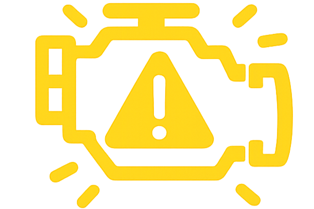 Car engine warning light icon with an exclamation mark in the center