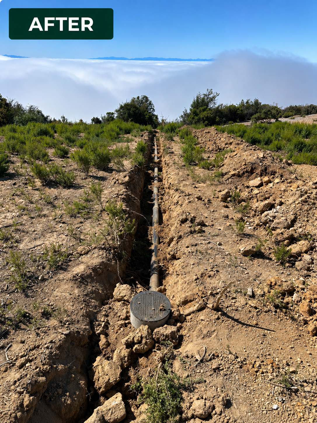 Drainage line installed in excavated trench
