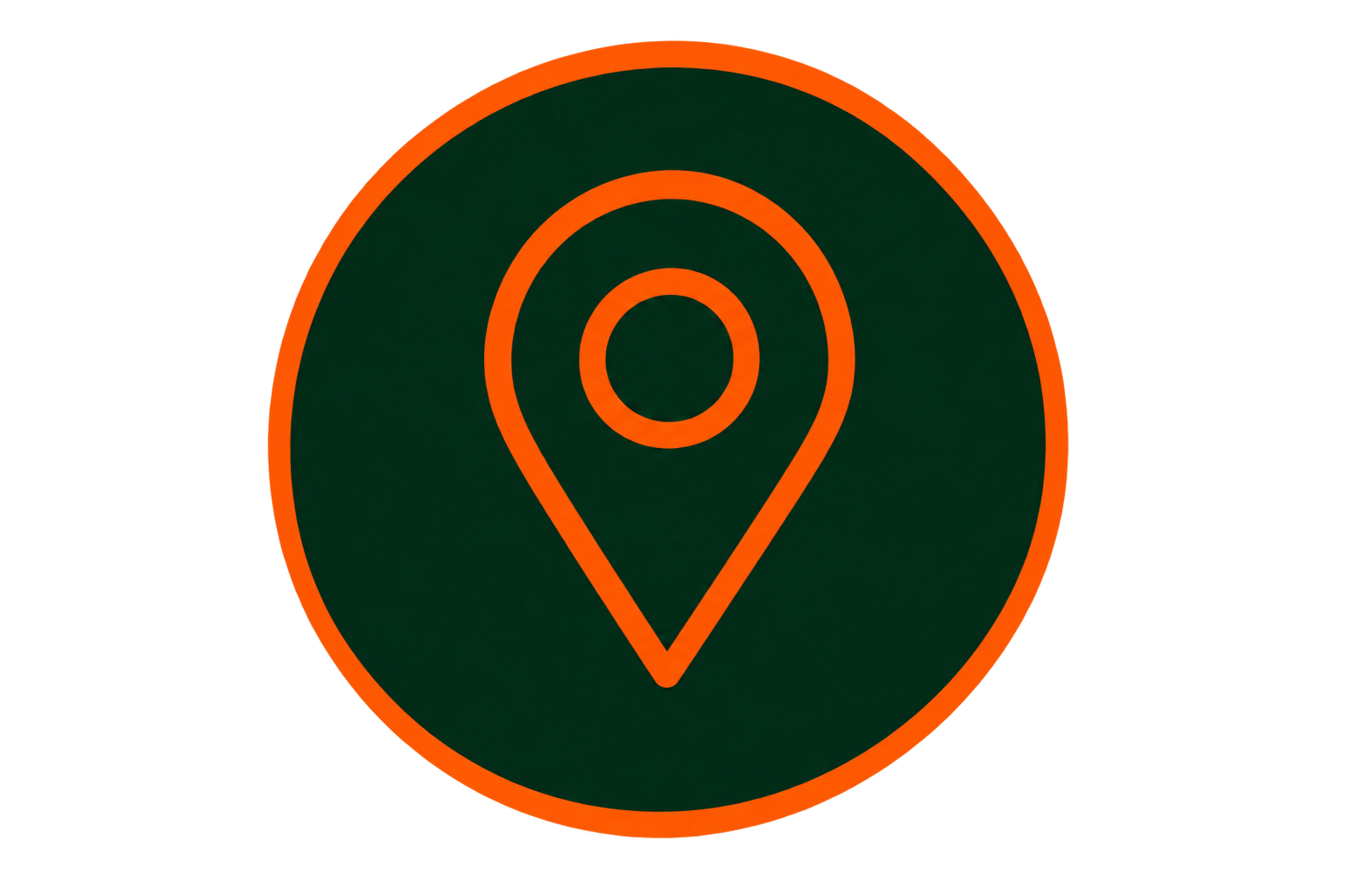 Icon of a location pin inside a green circle with an orange border.