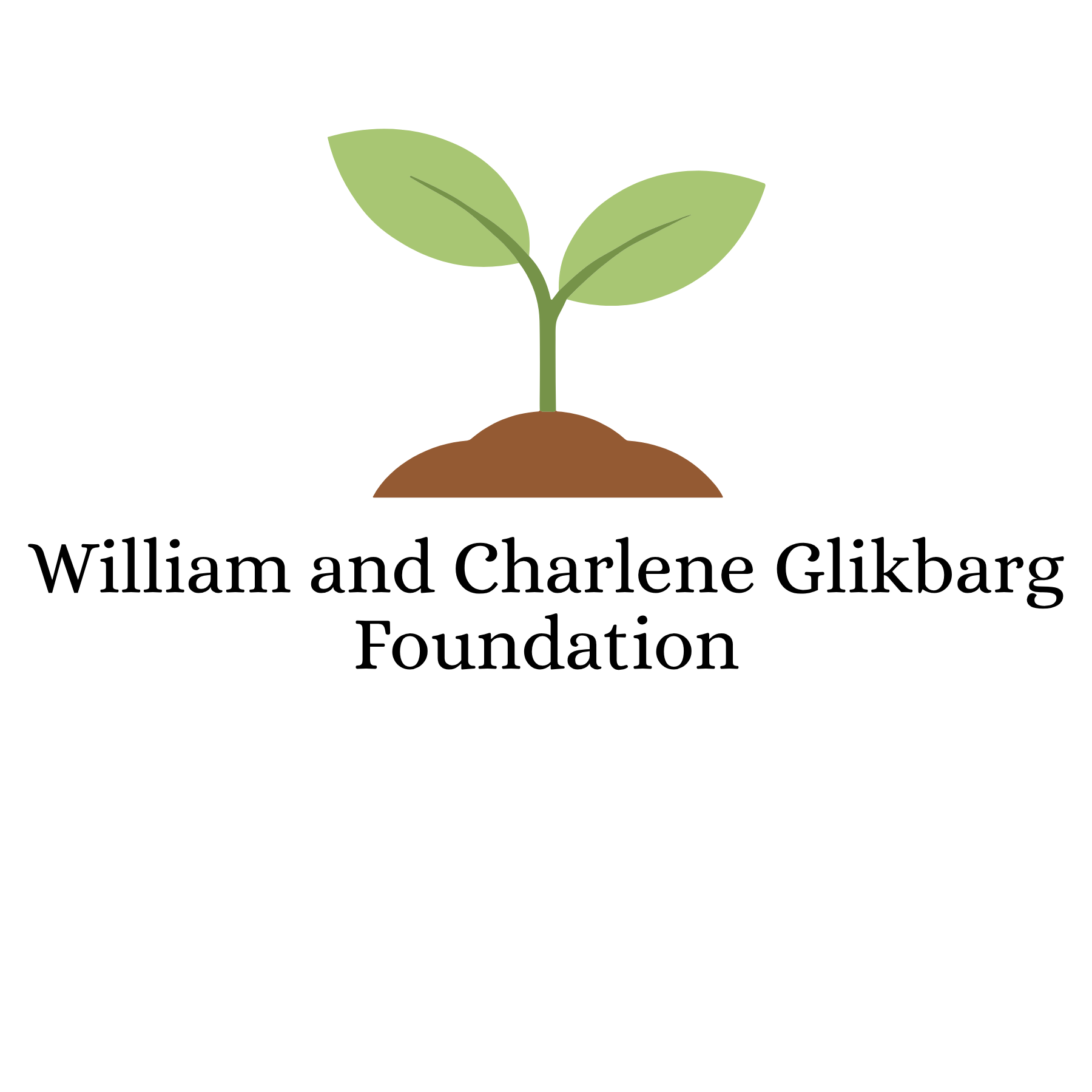 A simple digital illustration of a green plant with two leaves growing from the soil.