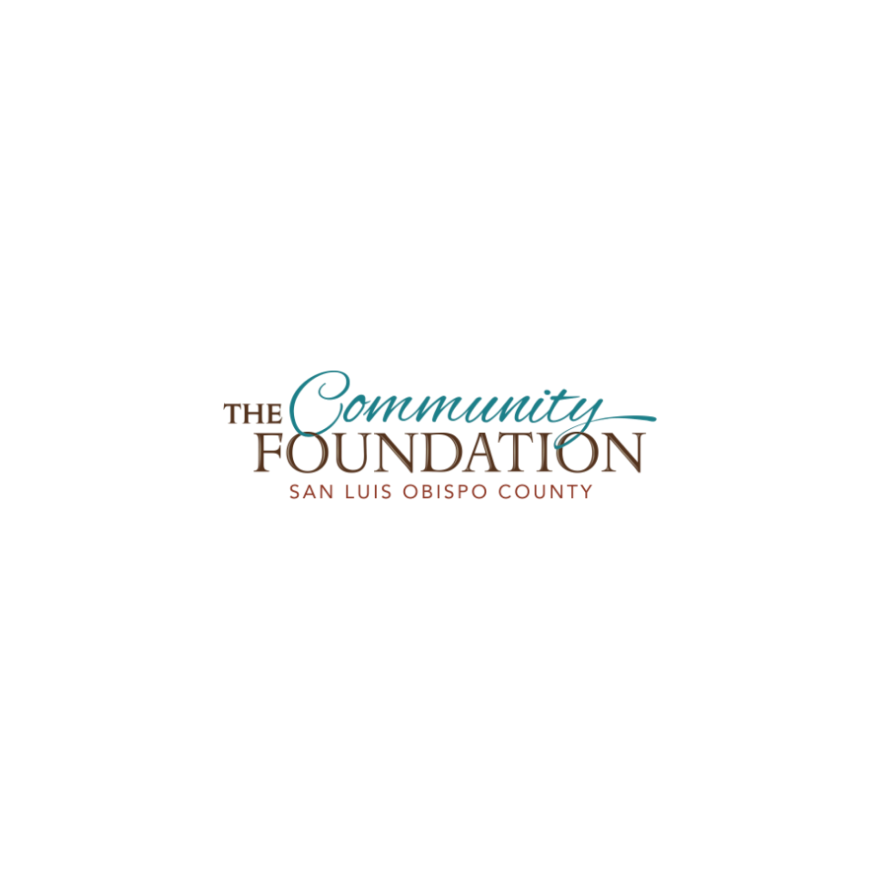 Logo for The Community Foundation of San Luis Obispo County, featuring black background with stylized text in purple and teal, with the focus on the words 'Community Foundation'.