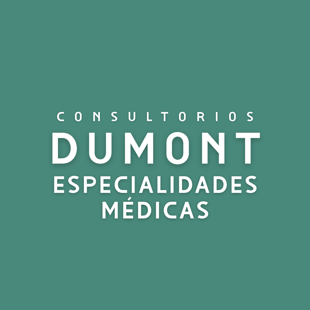 Logotipo de Consultorios Dumont en fondo verde con texto en blanco