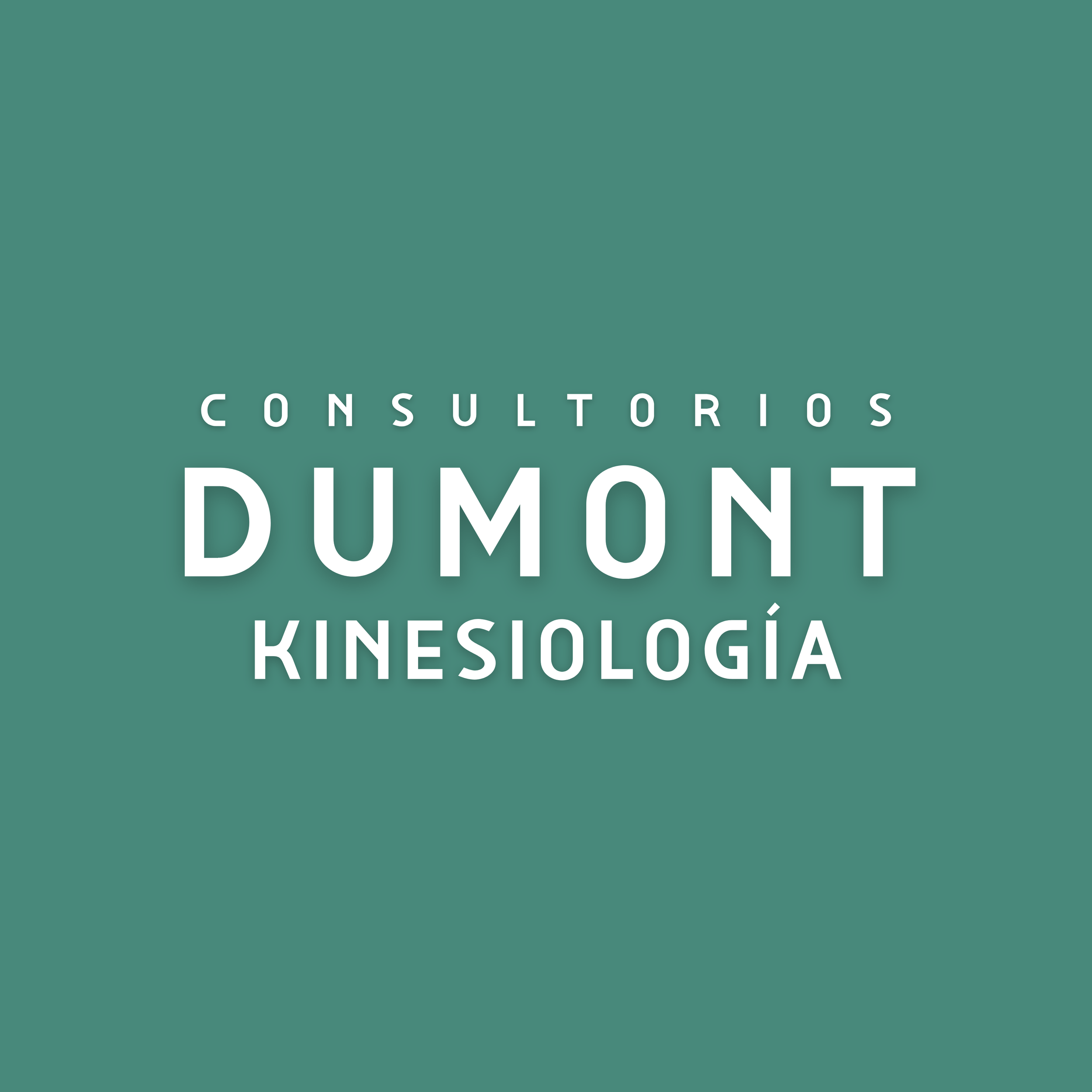 Portada de un libro titulado 'Dumont' con las palabras 'consultorios kinesiología' en letras blancas y mayúsculas sobre fondo verde azulado.