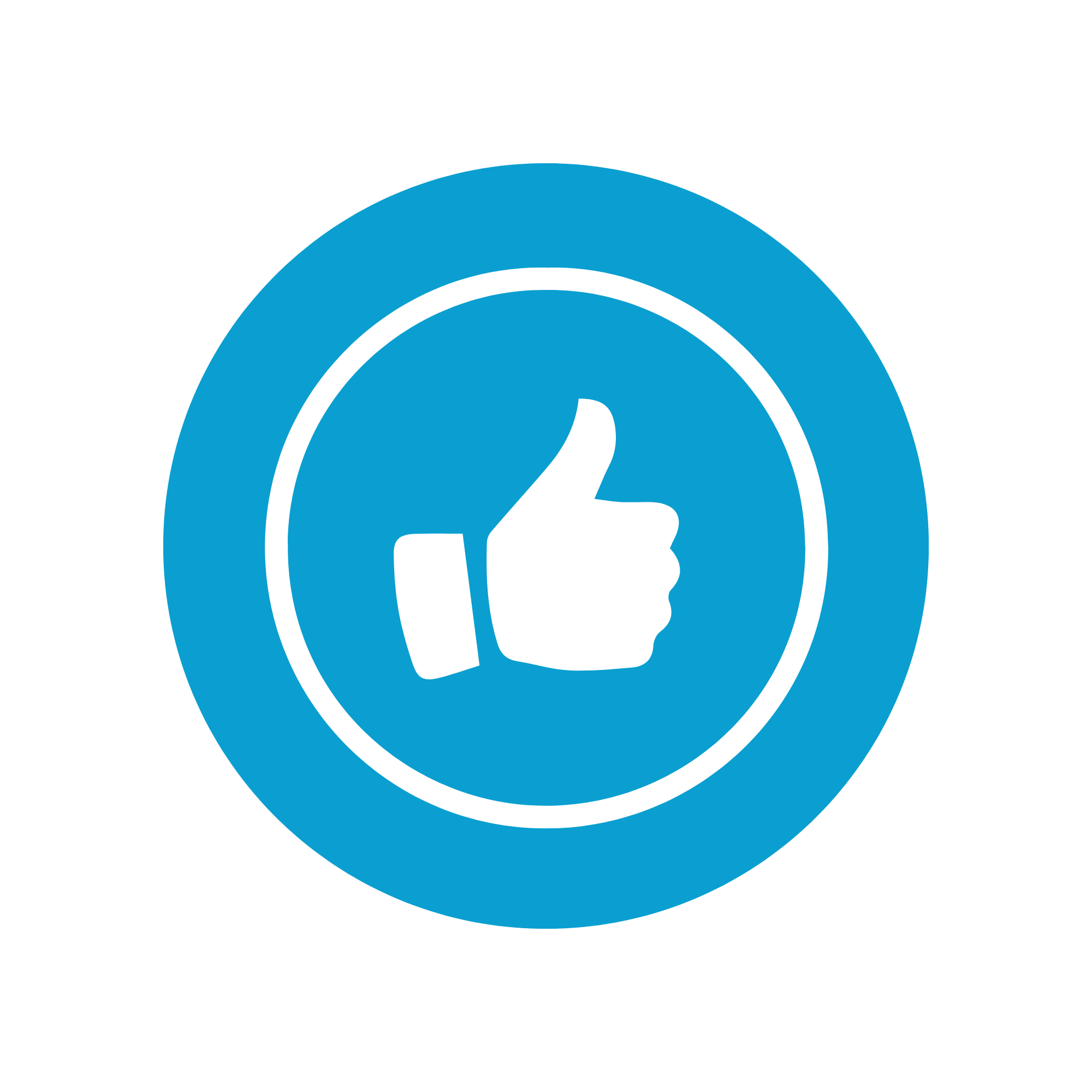 Blue circular icon with a white thumbs-up symbol in the center.