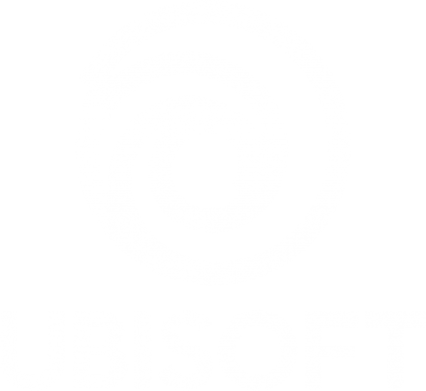 Black background with white circular spiral logo and the word "UBISOFT" in capital letters underneath.
