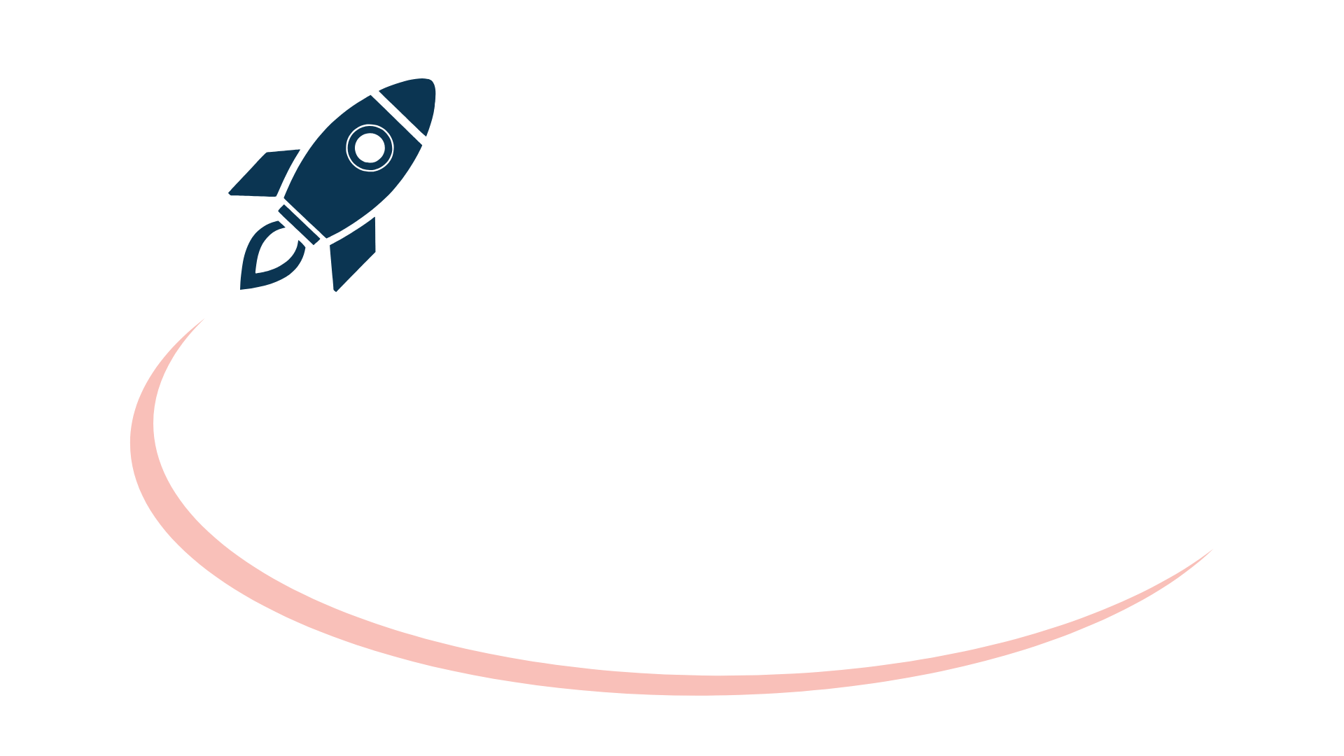 Illustration eines Raketenstarts mit einer Rakete, die nach oben schießt, und einem bogenförmigen Pfad darunter.
