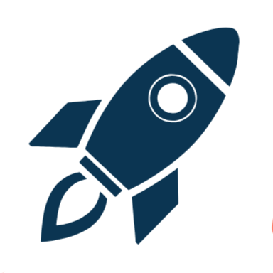 Eine blaue Rakete auf weißem Hintergrund.