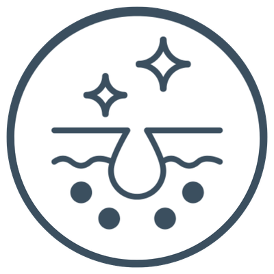 Minimalist illustration of a nose with sparkles and dots around it