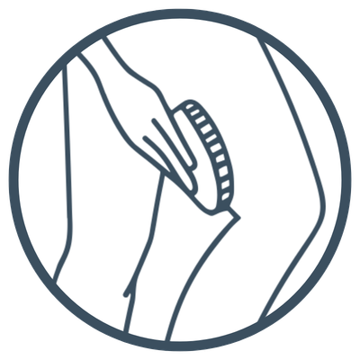 Drawing of a person using a brush or comb on a horse's mane or tail.