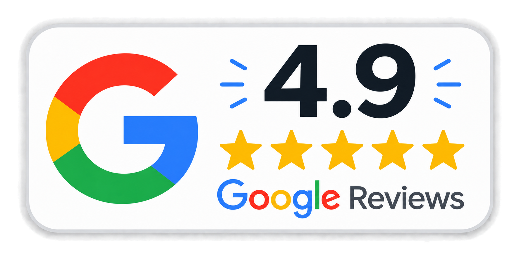 Google Reviews badge showing a 4.9-star rating based on numerous reviews.