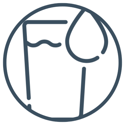 A graphic icon of a glass of water with a droplet above it.