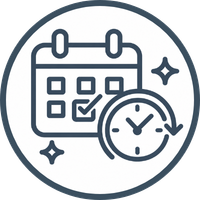 Calendar with checkmark and a clock indicating scheduling or appointment