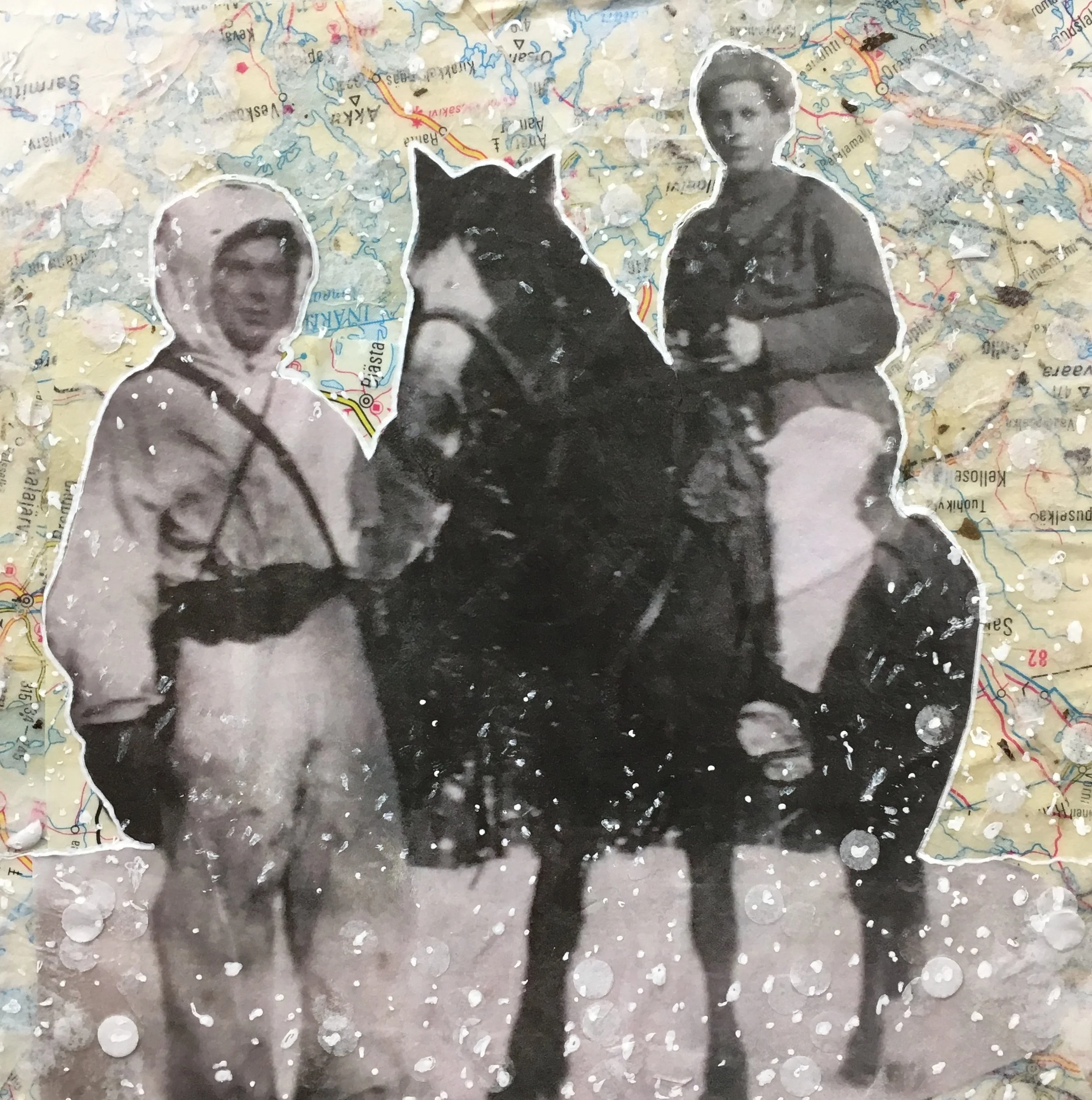 Winter War - Mixed Media Collage - 6" x 6" x 2" - $325