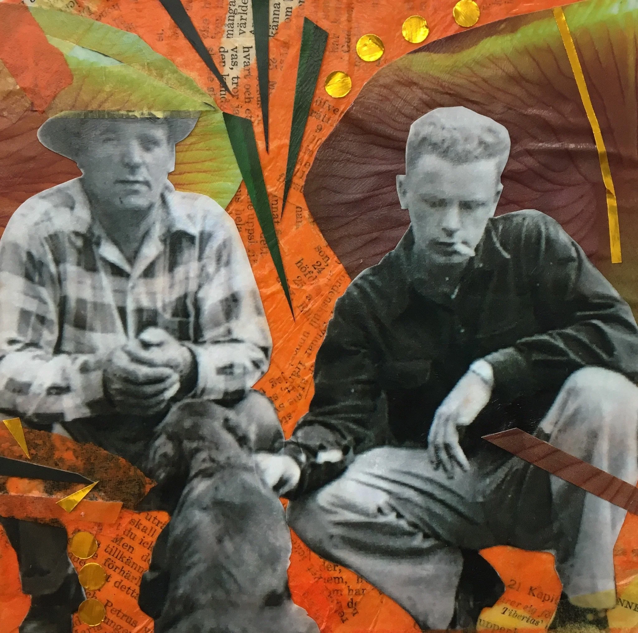 Father & Son - Mixed Media Collage - 6" x 6" x 2" - $325