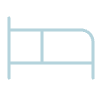 Line drawing of a bed with a headboard and two pillows.