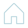 Outline of a house with a gabled roof and a central doorway on a dark background.