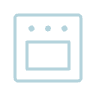 Outline of an oven with four burners on top and a display panel