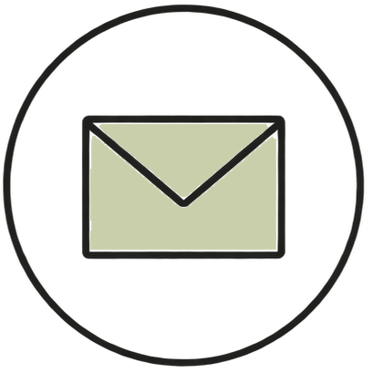 Envelope icon inside a black circular outline