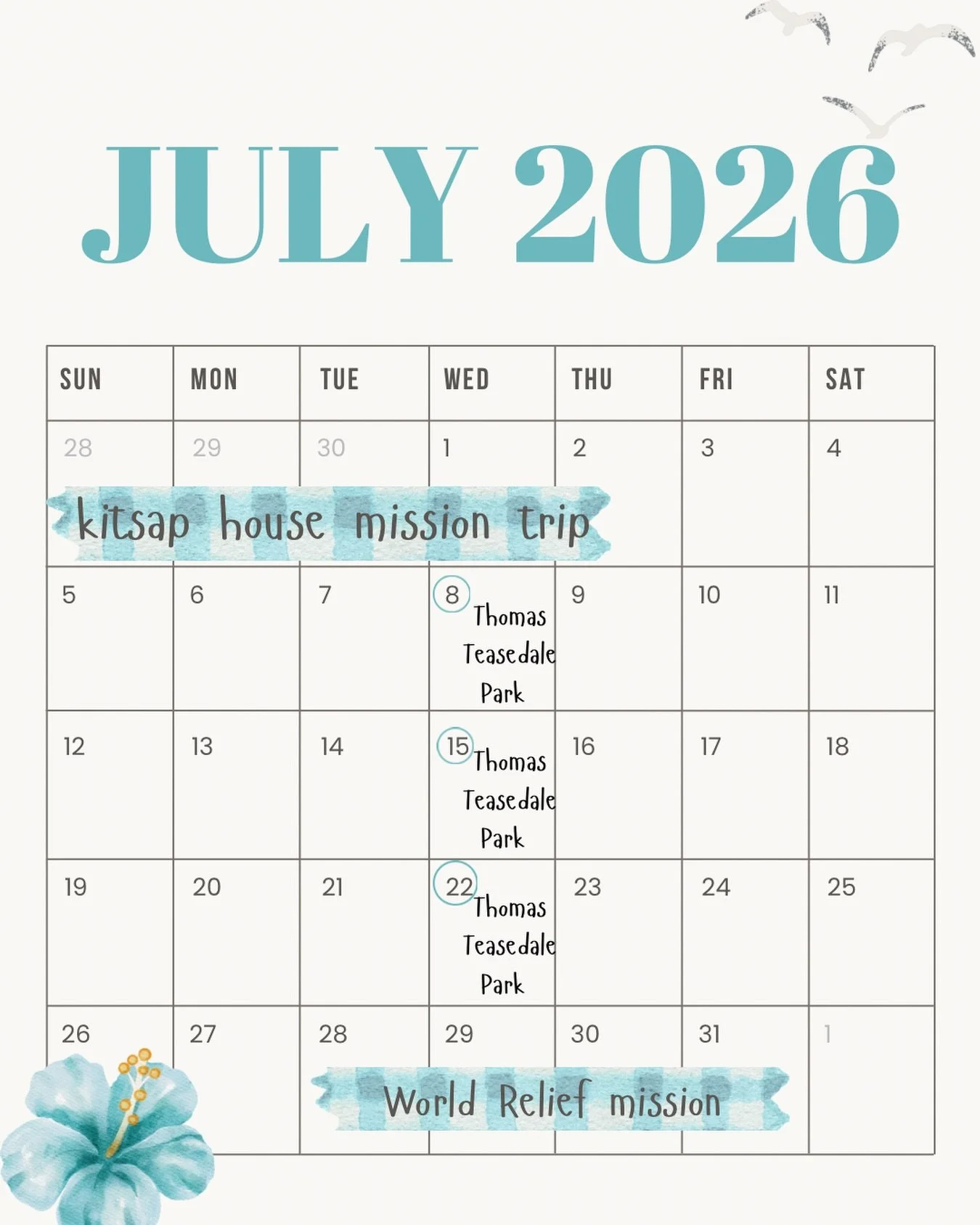 July&rsquo;s schedule! See you there!
Teasdale park from 6-8