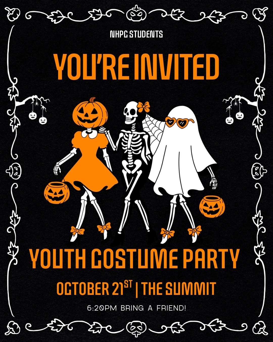 come hang out with us this Wednesday for a fun costume party🎃🎃🎃 invite your friends🐈&zwj;⬛🐈&zwj;⬛🐈&zwj;⬛ 
#nhpcstudents