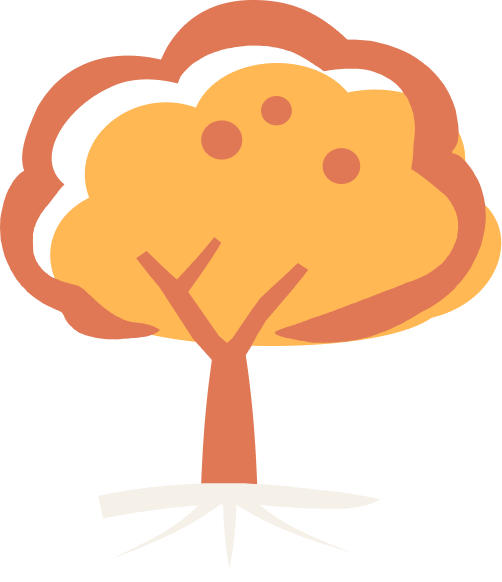 Illustration of a tree with orange and yellow leaves and visible roots. This is our Arbutus Kids World philosophy that shows how we grow our kids.