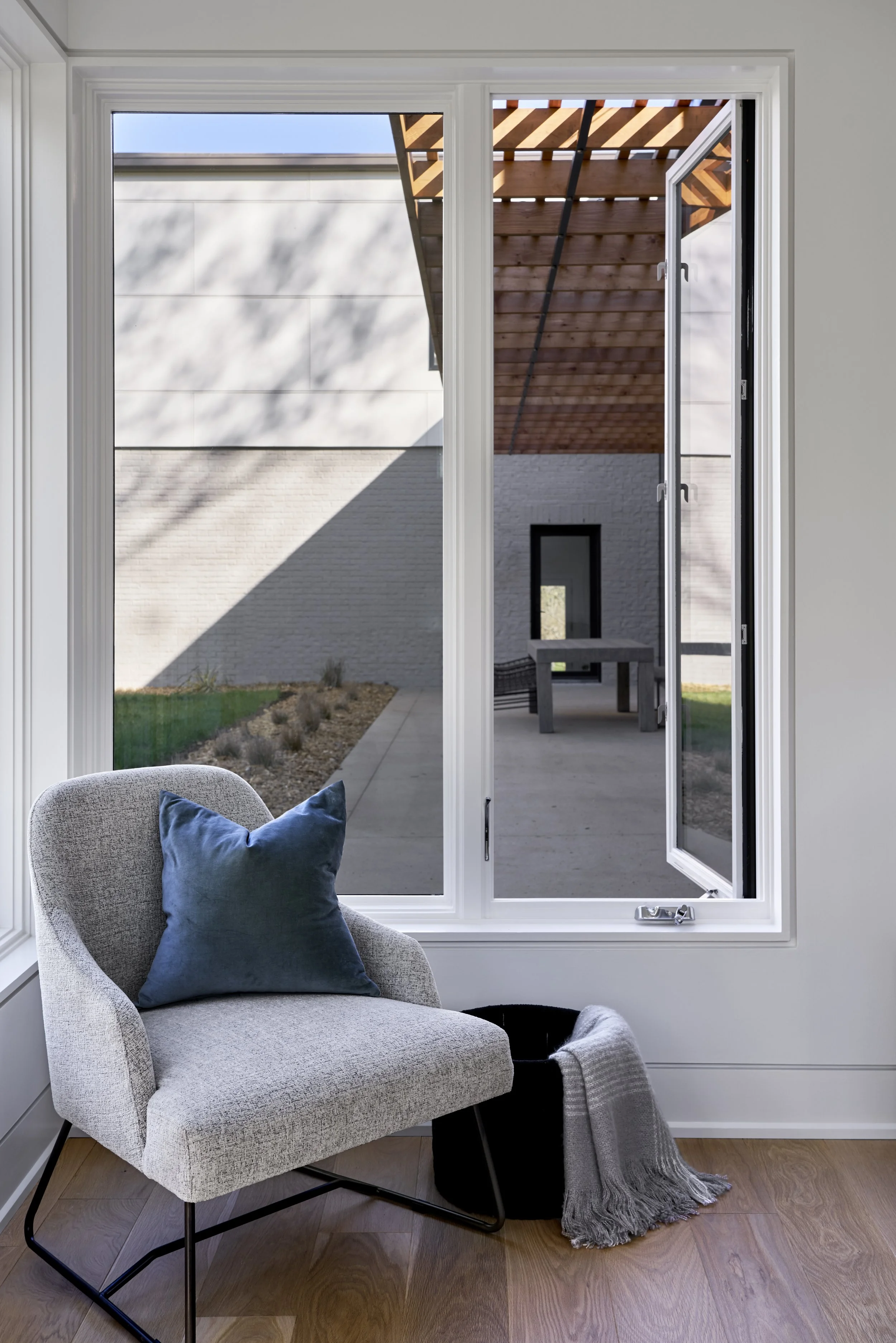 chair, pillow, window, blanket, hardwood, back porch