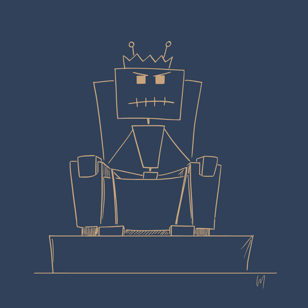 Robot sitting on a throne acting like it's in charge