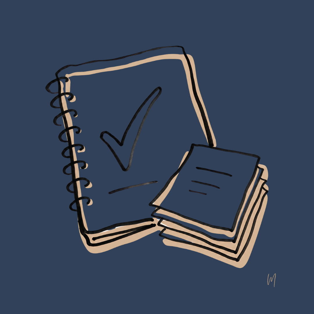 hand drawing of papers with a checkmark