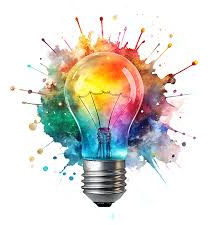 A light bulb surrounded by colorful paint splashes