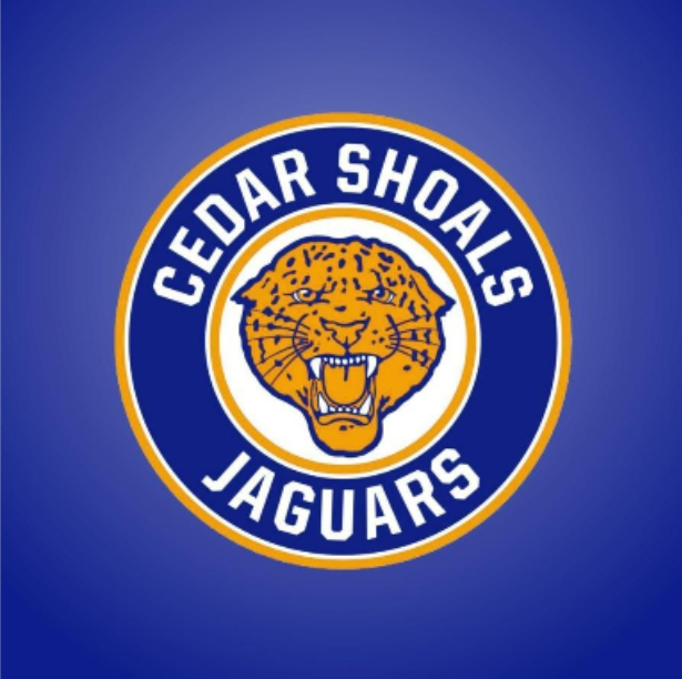 Cedar Shoals Jaguars logo with a jaguar's head in the center, blue background, and text around the jaguar reading "Cedar Shoals Jaguars".