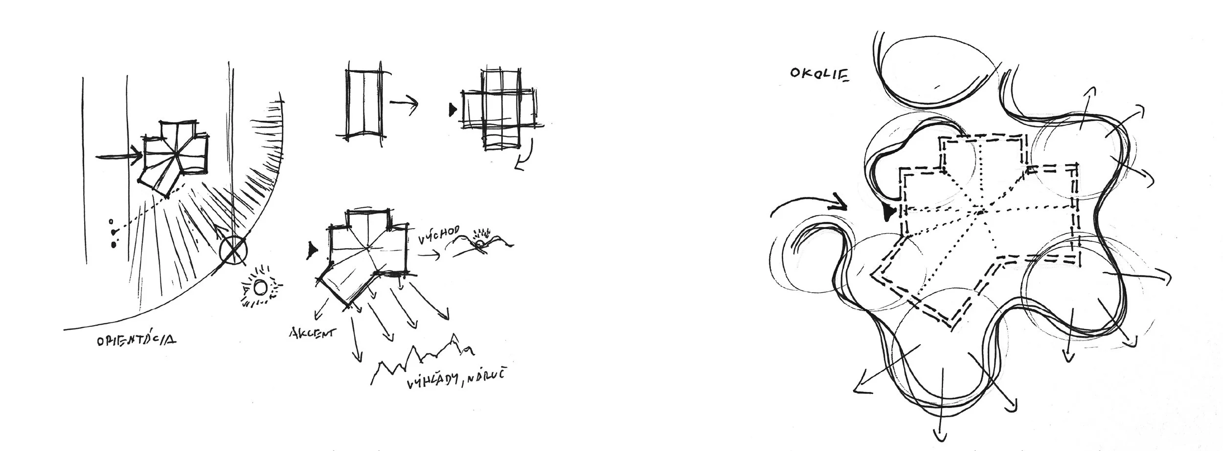 Hand-drawn sketches of geometric patterns and structures, possibly architectural or design concepts, with annotations in a foreign language.