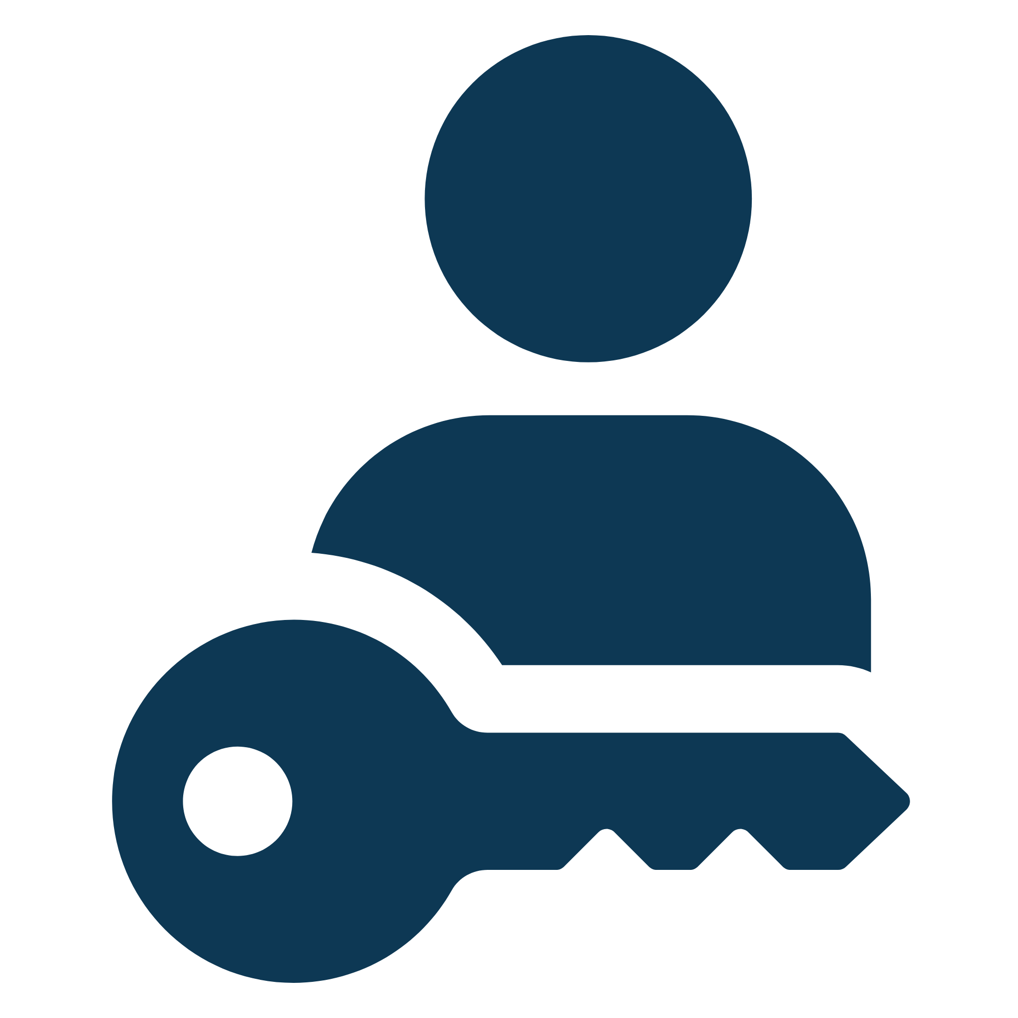 Dark blue icons of a person with a key.