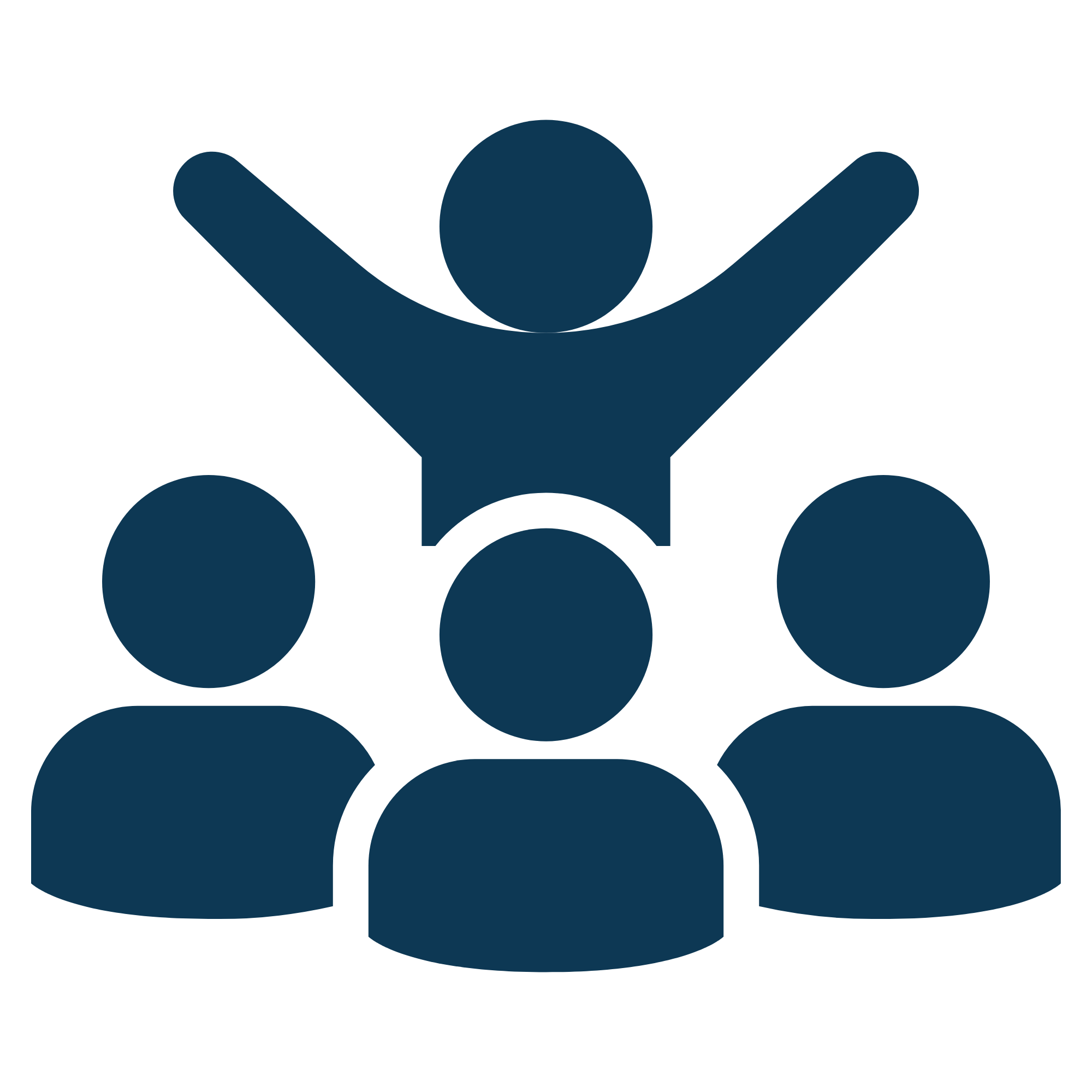 Silhouette of a person with raised arms, standing behind a group of other people.