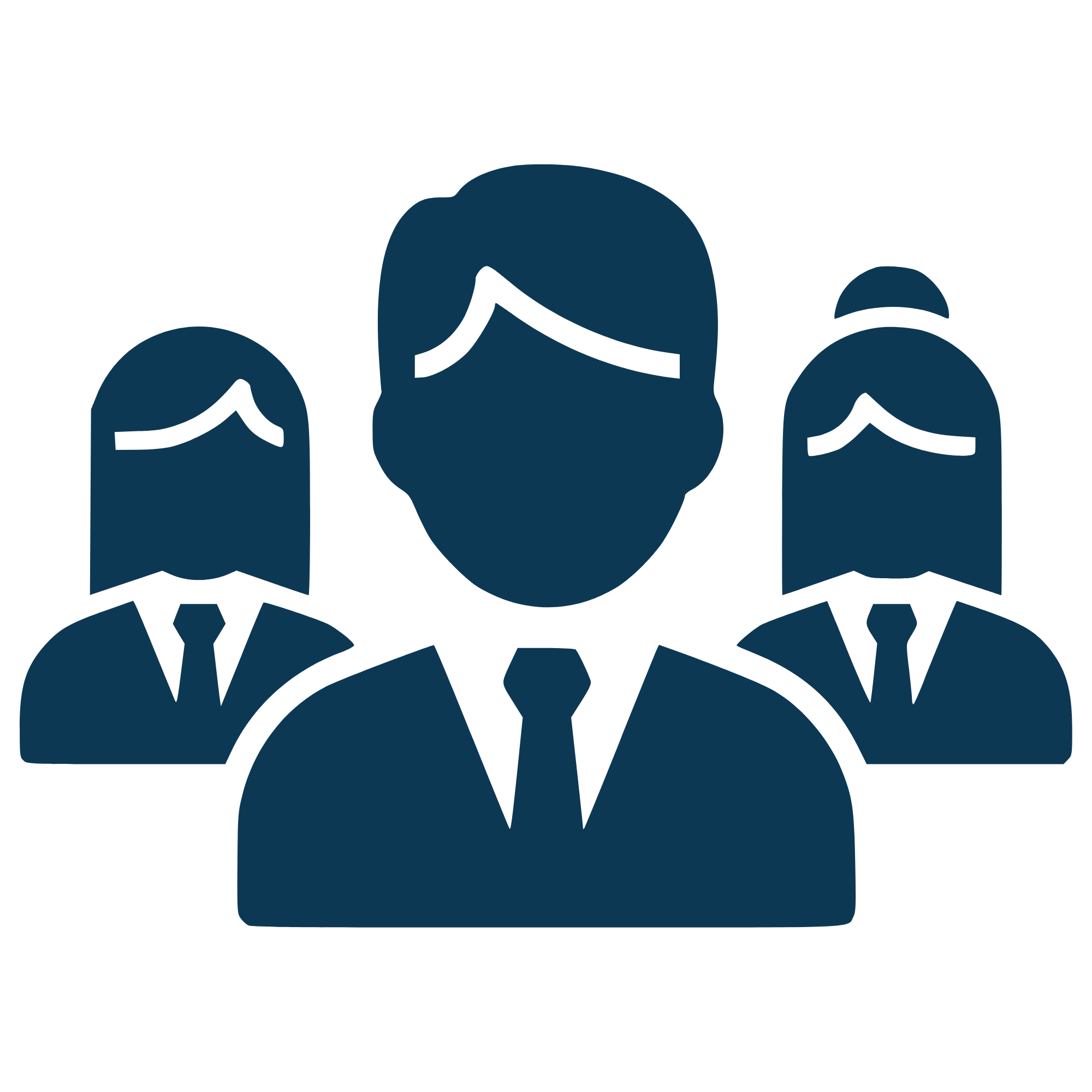 Illustration of a person in a business suit with three others, symbolizing a team.