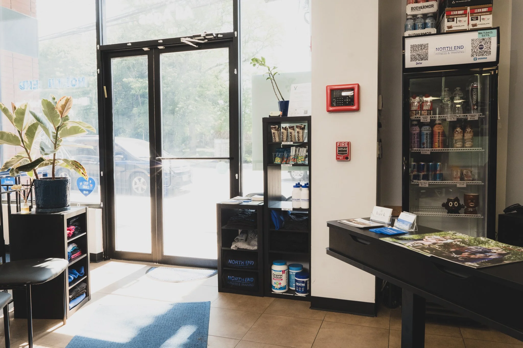 Entry way, showing our welcoming area, door, and front desk space