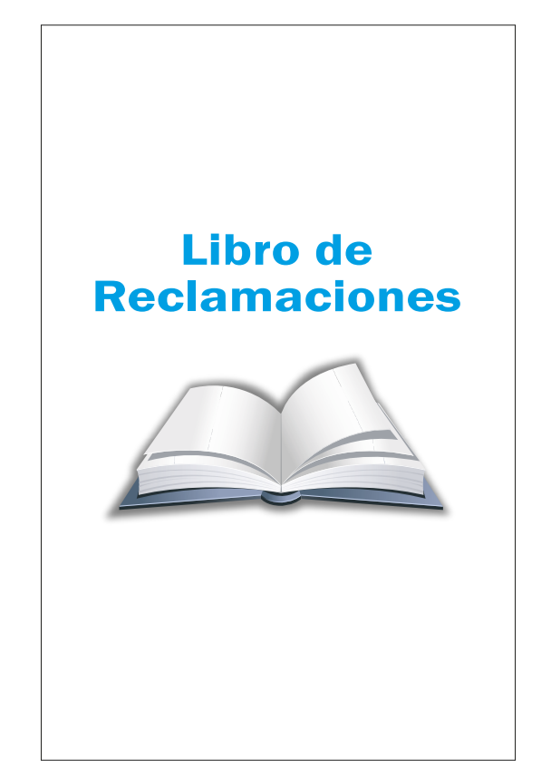 Libro con título en letras azules que dice 'Libro de Reclamaciones' y una imagen de un libro abierto debajo.